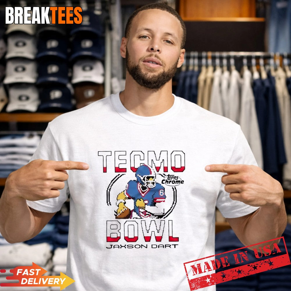 Topps Chrome x Tecmo Bowl New York Giants Jaxson Dart - Adult & Kids T-Shirts, Sweatshirts & Hoodies apparel design preview 1
