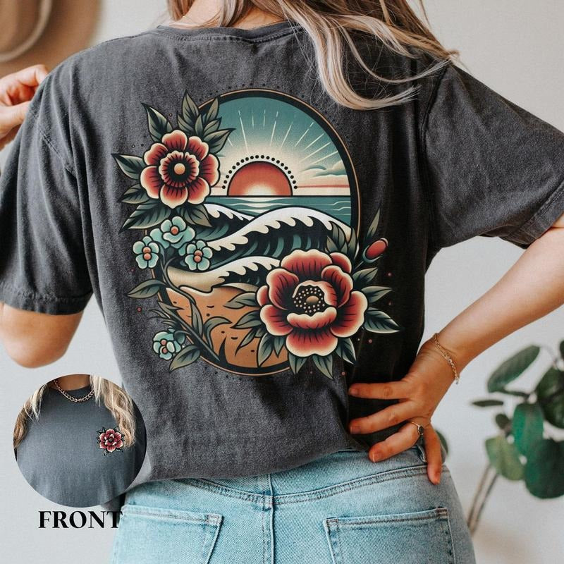 Traditional Floral Beach Sunset Comfort Colors - Adult & Kids T-Shirts, Sweatshirts & Hoodies apparel design preview 1