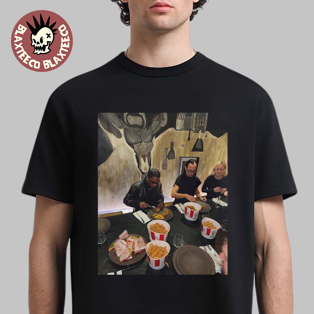 Travis Scott And Rick Owens Eating KFC Together Photo - Adult & Kids T-Shirts, Sweatshirts & Hoodies apparel design preview 1