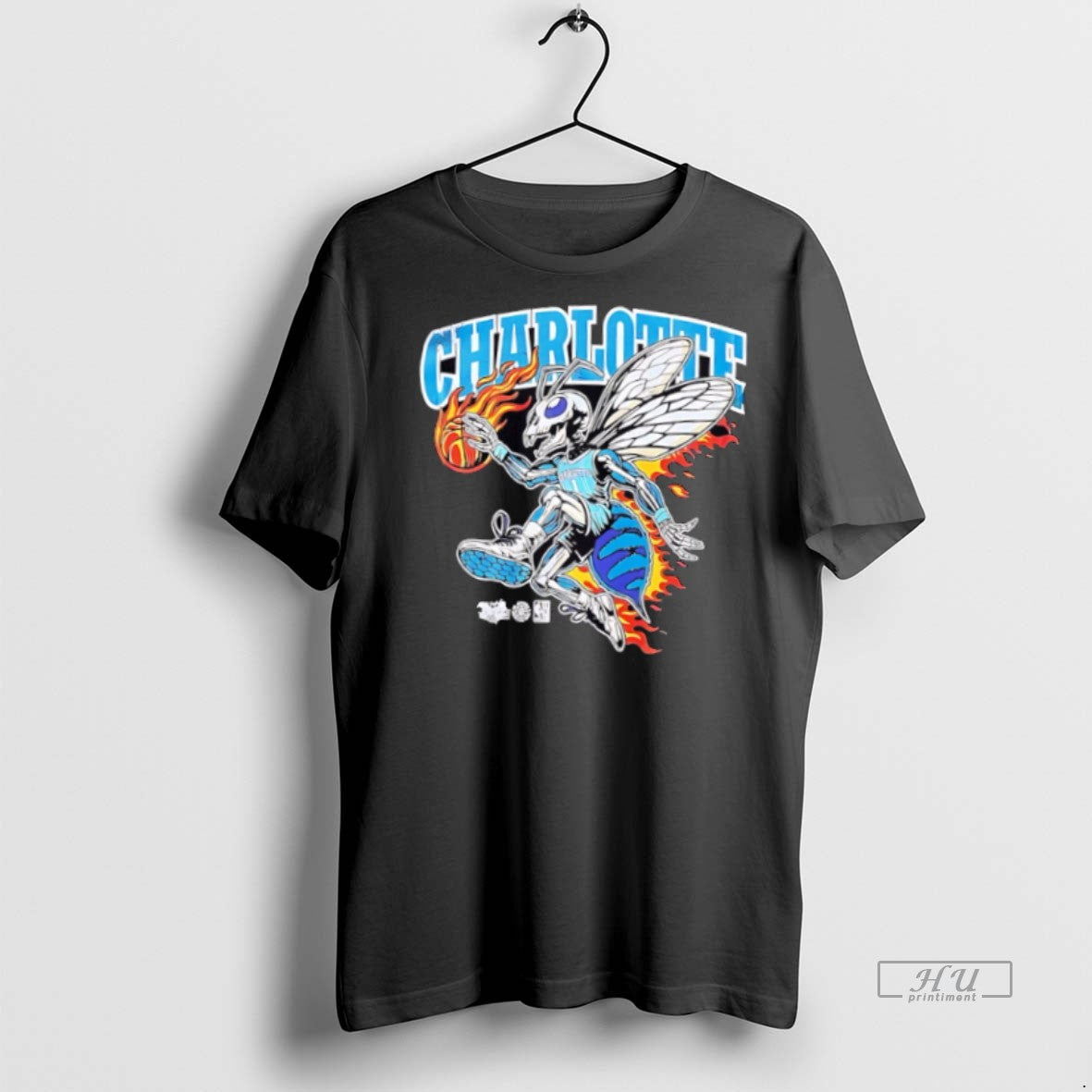 Trending Charlotte Hornets Mascot Skeleton Burning - Adult & Kids T-Shirts, Sweatshirts & Hoodies apparel design preview 1