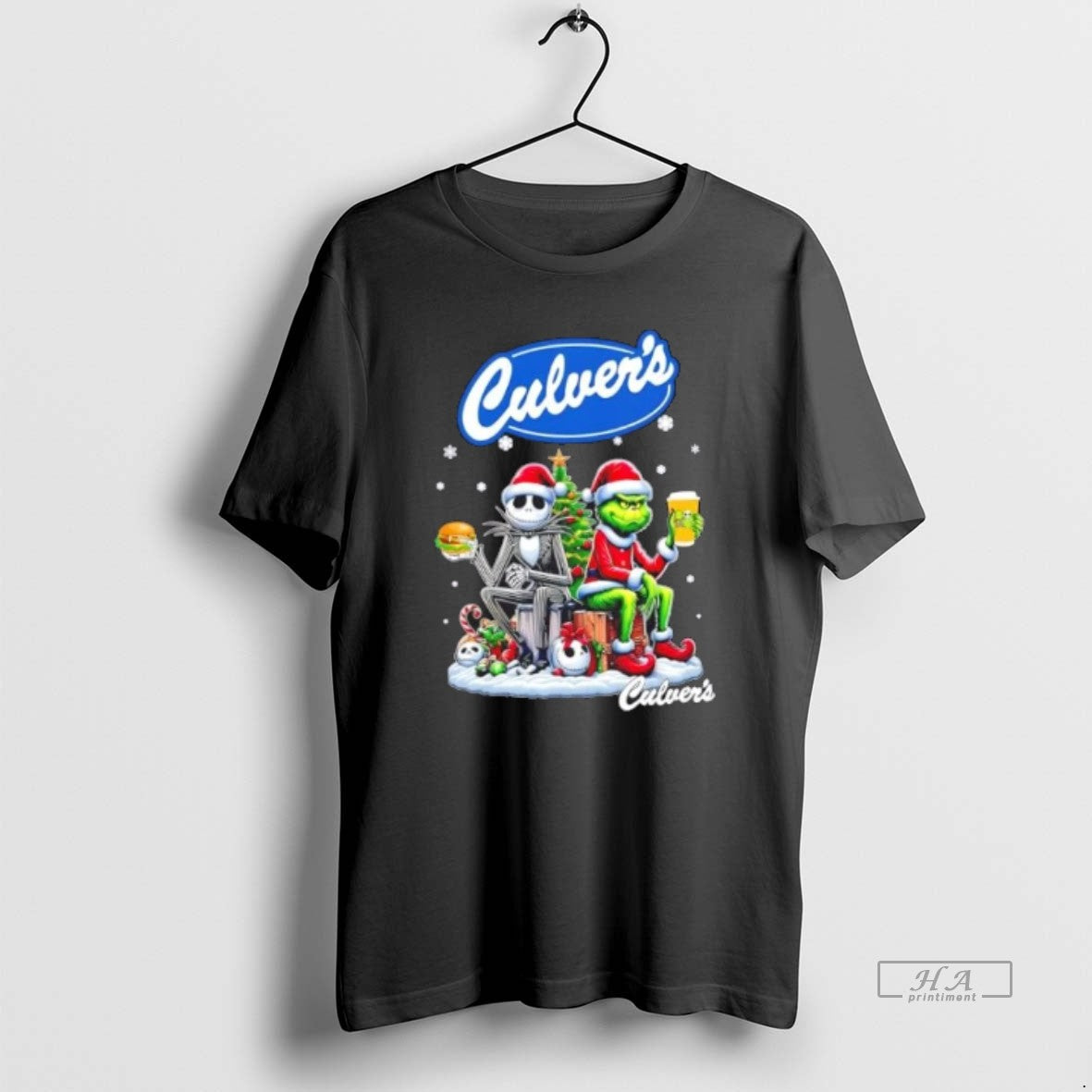 Trendy Culvers X Grinch And Jack Skellington - Adult & Kids T-Shirts, Sweatshirts & Hoodies apparel design preview 1