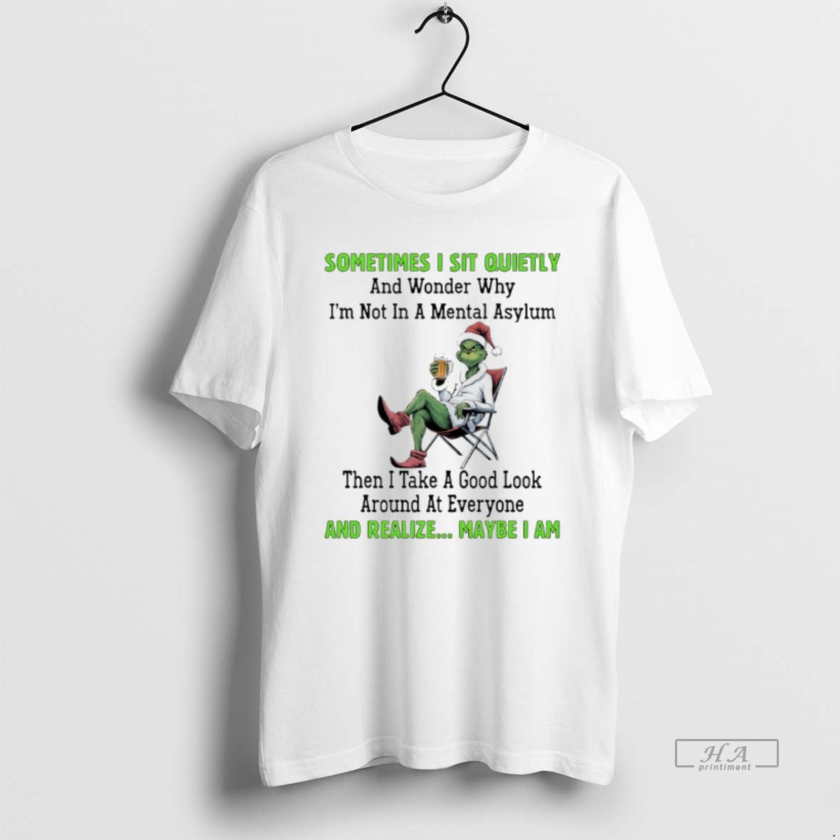 Trendy Grinch Christmas Beer Sometimes I Sit Quietly - Adult & Kids T-Shirts, Sweatshirts & Hoodies apparel design preview 1