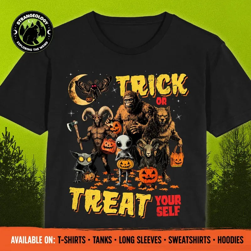 Trick Treat Yourself Cryptid Halloween Spooky Season - Adult & Kids T-Shirts, Sweatshirts & Hoodies apparel design preview 1