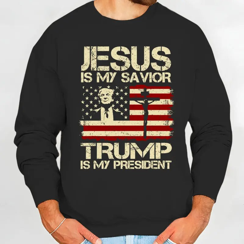 Trummp 2024 Jesus Is My Savior President American - Adult & Kids T-Shirts, Sweatshirts & Hoodies apparel design preview 1