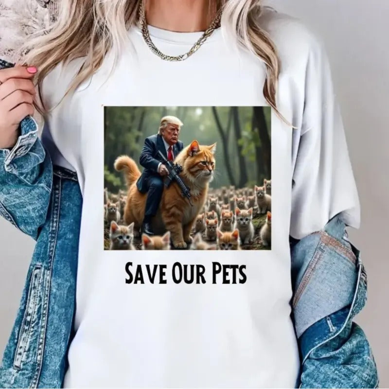 Trummp Save Our Pets Cats Debate Kamalla Trum Fight - Adult & Kids T-Shirts, Sweatshirts & Hoodies apparel design preview 1