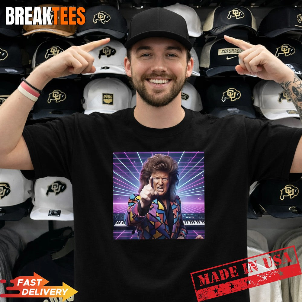 Trump 80s Synthwave Keyboards Song Meme - Adult & Kids T-Shirts, Sweatshirts & Hoodies apparel design preview 1
