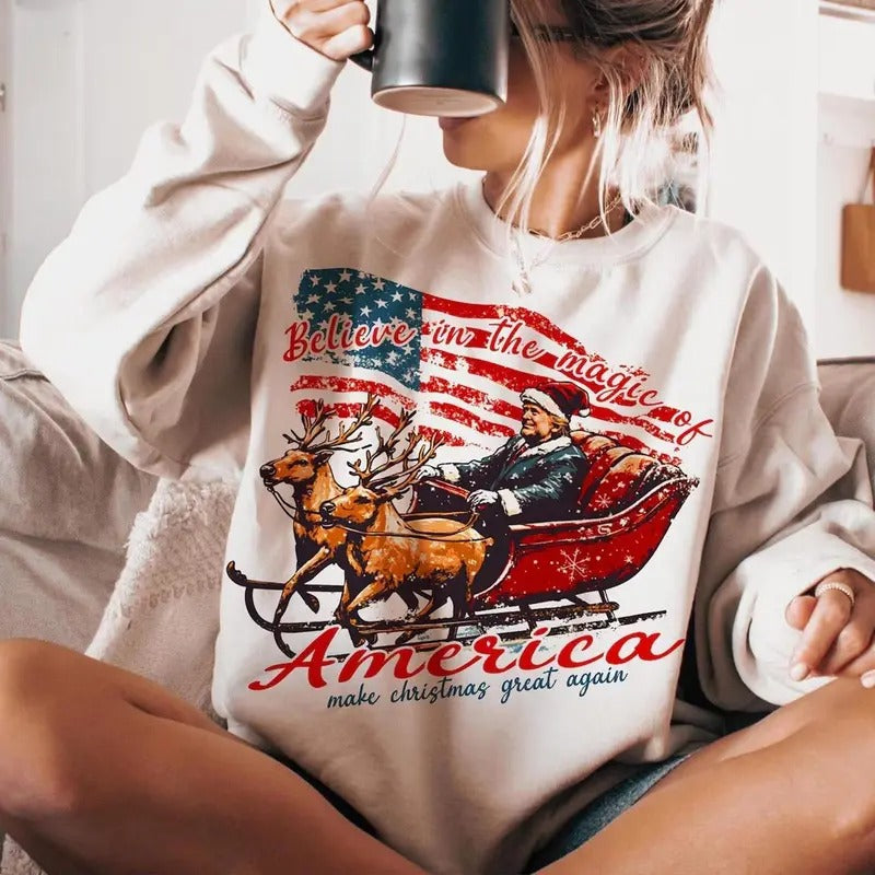 Trump Believe Magic American Humorous Santa Claus - Adult & Kids T-Shirts, Sweatshirts & Hoodies apparel design preview 1