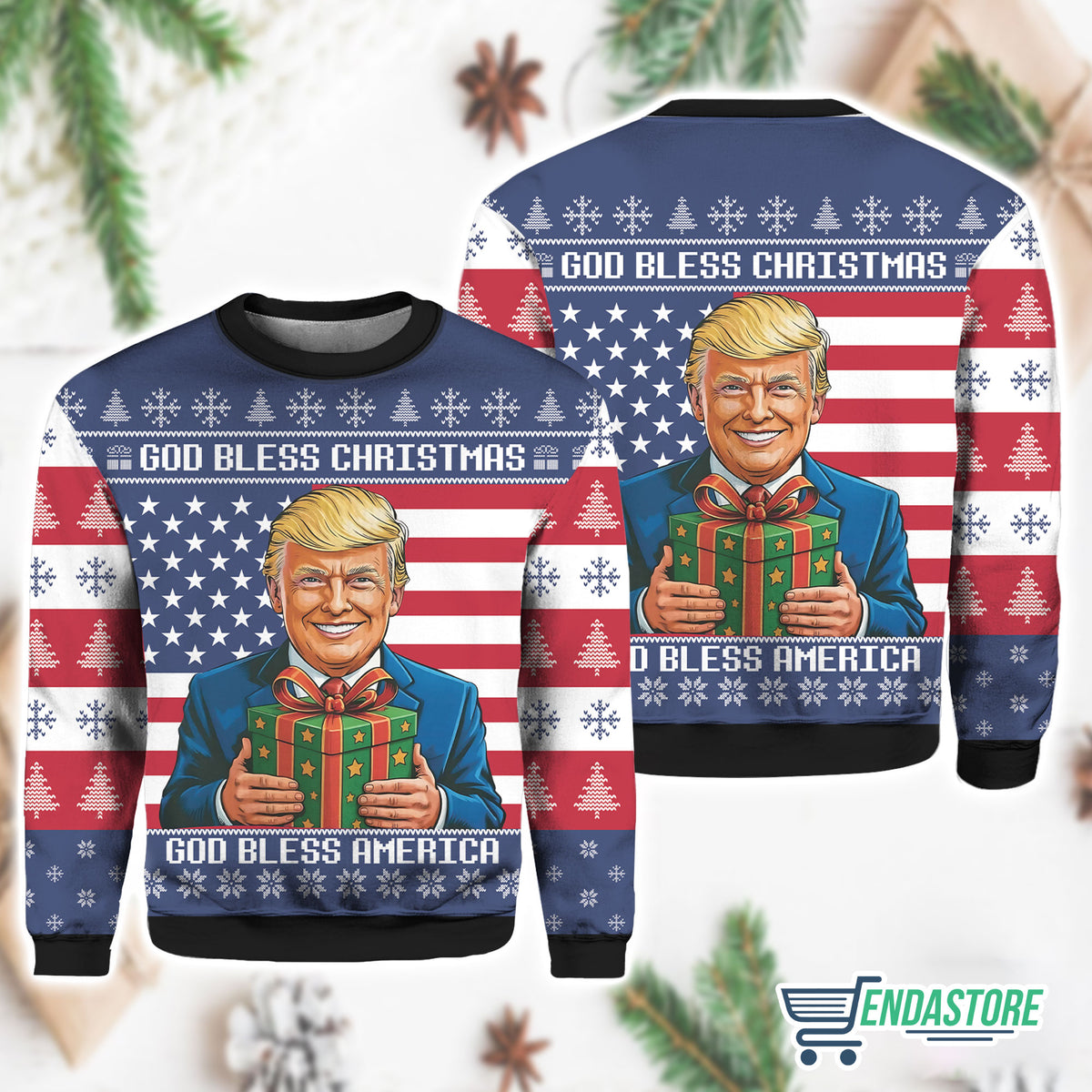 Trump God Bless America 3D Ugly Christmas Sweater - Holiday Gift product image