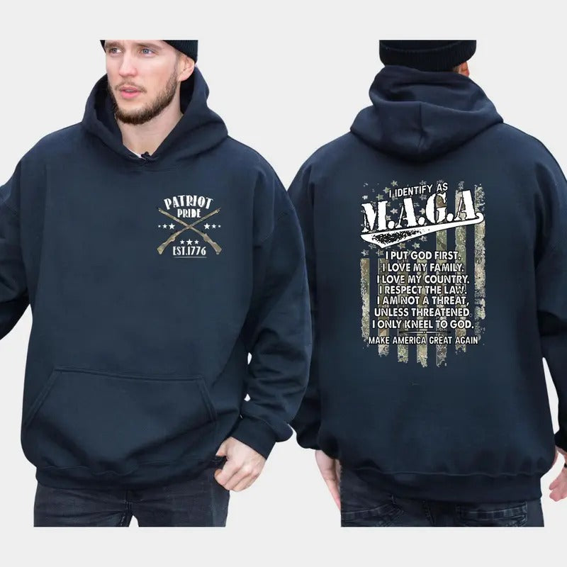Trump I Identify As Patriot Cotton MAGA 2024 Election - Adult & Kids T-Shirts, Sweatshirts & Hoodies apparel design preview 1