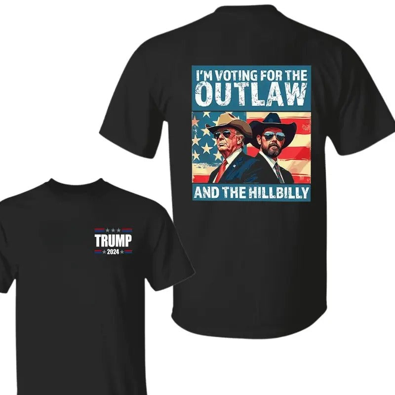 Trump I'M Voting Outlaw Hillbilly American Flag Trum - Adult & Kids T-Shirts, Sweatshirts & Hoodies apparel design preview 1
