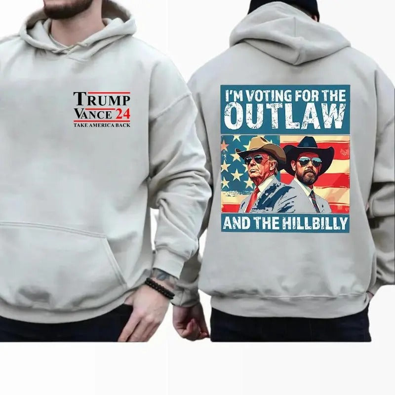 Trump I'M Voting Outlaw Hillbilly American Flag Vance - Adult & Kids T-Shirts, Sweatshirts & Hoodies apparel design preview 1