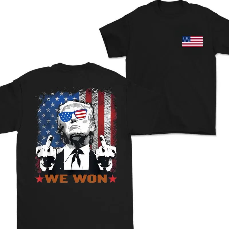 Trump We Won Double Sided Flag USA Classic Cotton - Adult & Kids T-Shirts, Sweatshirts & Hoodies apparel design preview 1