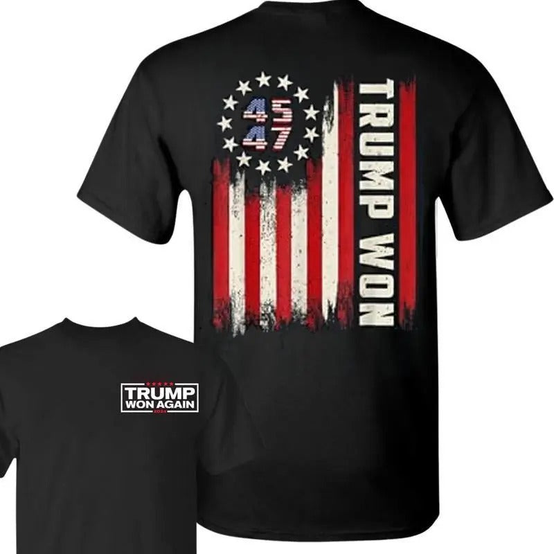 Trump Won 2024 45 47th President Usa Flag Get Over - Adult & Kids T-Shirts, Sweatshirts & Hoodies apparel design preview 1