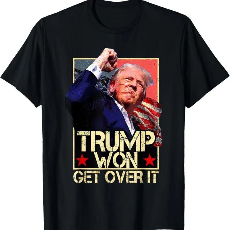 Trump Won Get Over 2024 Retro - Adult & Kids T-Shirts, Sweatshirts & Hoodies apparel design preview 1