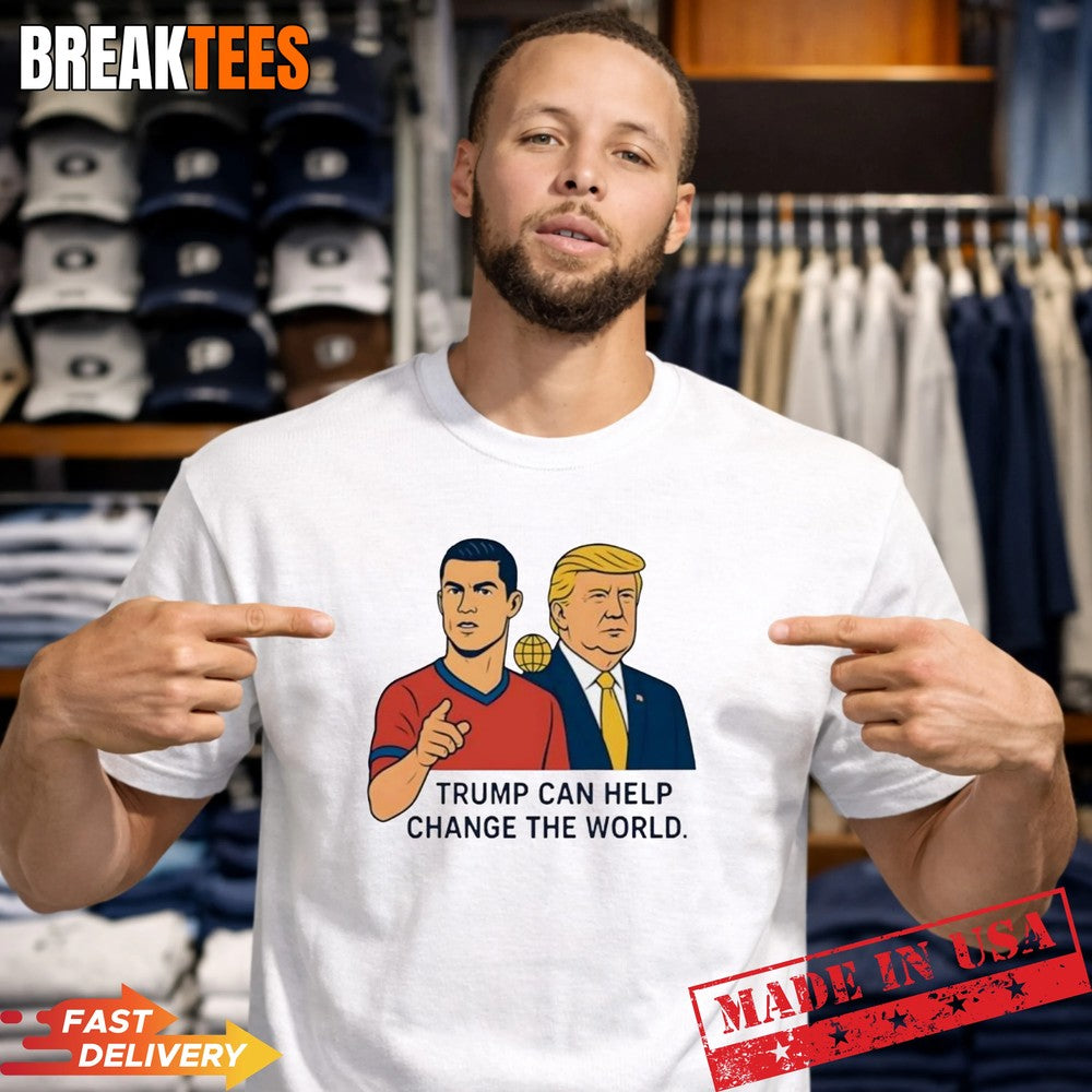 Trump and Ronaldo Change the world parody comic - Adult & Kids T-Shirts, Sweatshirts & Hoodies apparel design preview 1