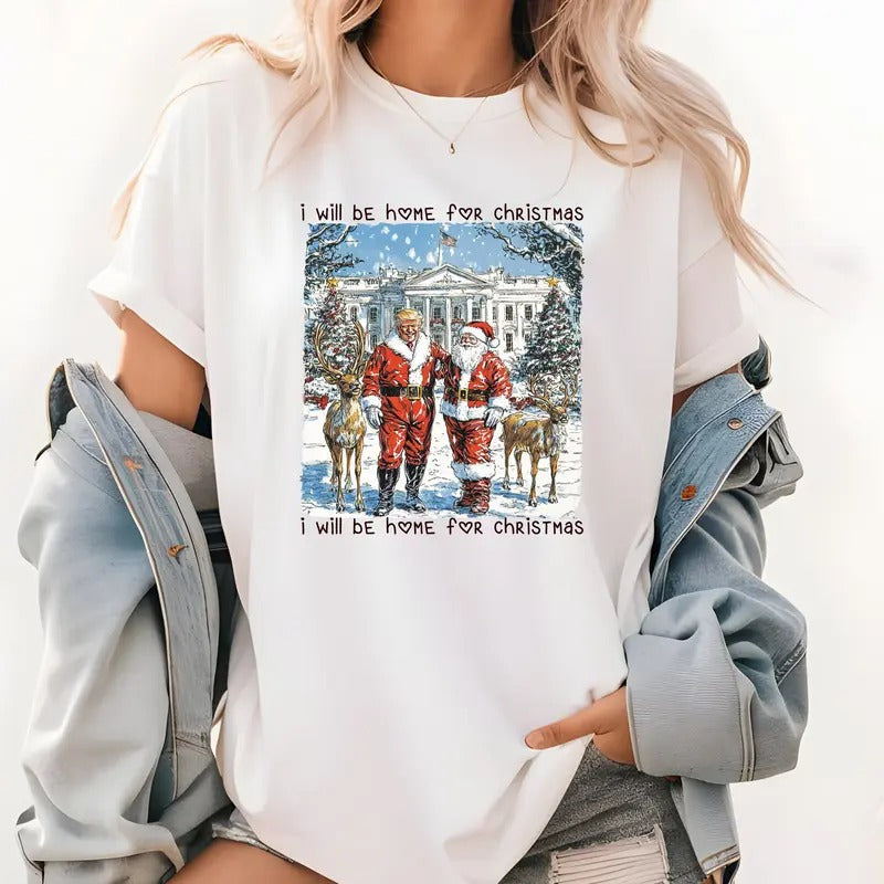 Trump Santa I Will Be Home President 2024 Republican - Adult & Kids T-Shirts, Sweatshirts & Hoodies apparel design preview 1