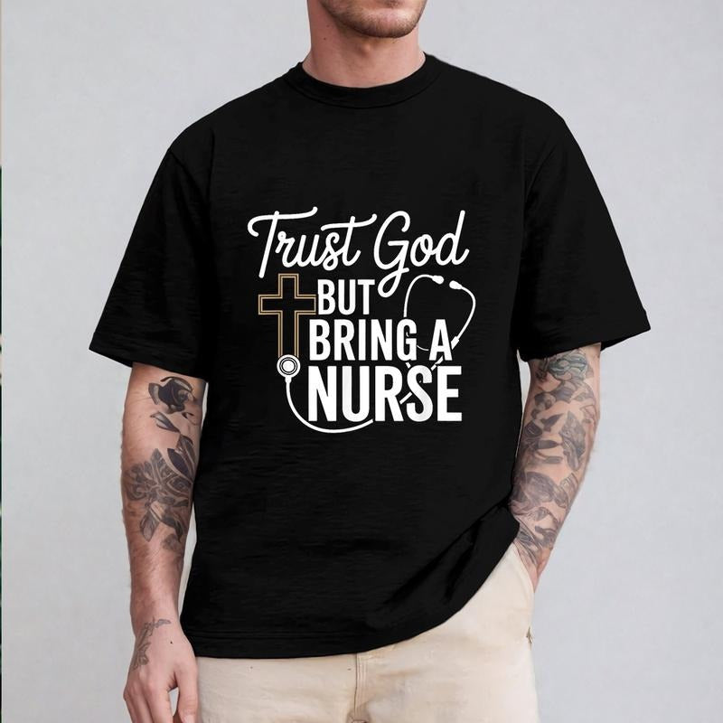 Trust God But Bring Nurse Pure Cotton Casual Crew - Adult & Kids T-Shirts, Sweatshirts & Hoodies apparel design preview 1