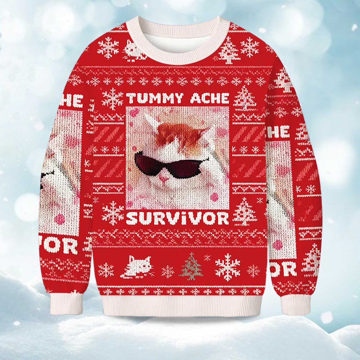 Tummy Ache Survivor Funny Cat Ugly Christmas Sweater - Holiday Gift product image