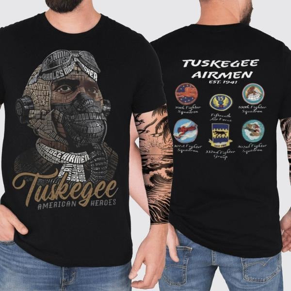 Tuskegee American Heroes 2 Sides Airmen Red Tails - Adult & Kids T-Shirts, Sweatshirts & Hoodies apparel design preview 1