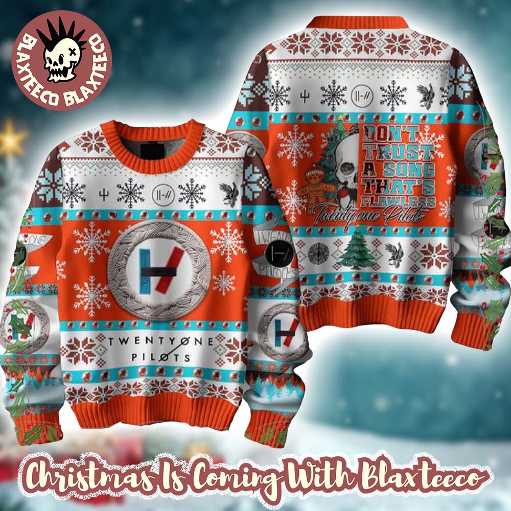 Twenty One Pilots Don’t Trust A Song That Flawless Skeleton Art Knitted Ugly Christmas Sweater - Holiday Gift product image