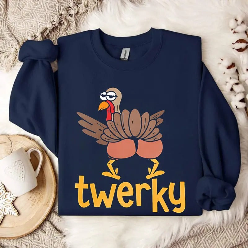 Twerky Turkey Butt Funny Thanksgiving Twerk Dance Pun - Adult & Kids T-Shirts, Sweatshirts & Hoodies apparel design preview 1