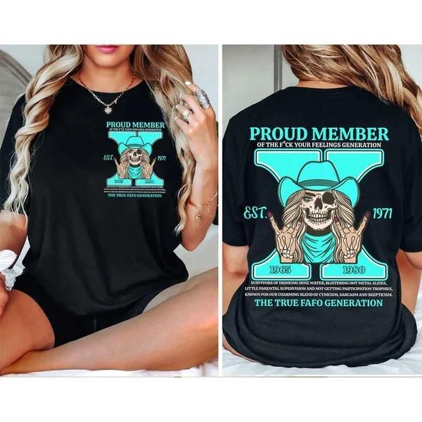 Two Sided Customize Gen X Skull Proud Member Fck Your - Adult & Kids T-Shirts, Sweatshirts & Hoodies apparel design preview 1