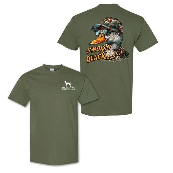Two Sided Fun Smokin' Quack Southern Camo Duck Fly - Adult & Kids T-Shirts, Sweatshirts & Hoodies apparel design preview 1