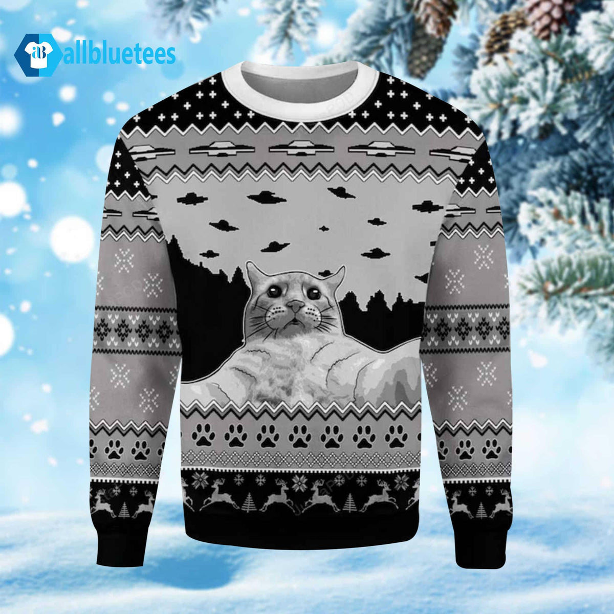 UFO And Cat Ugly Christmas Sweater - Holiday Gift product image
