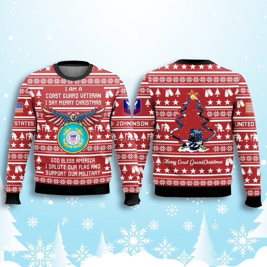 US Coast Guard Veteran God Bless America 3D Ugly Christmas Sweater - Holiday Gift product image