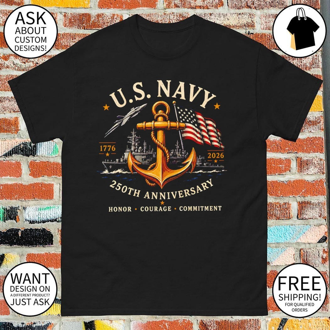 US Navy 250th Anniversary Honor Courage Commitment - Adult & Kids T-Shirts, Sweatshirts & Hoodies apparel design preview 1