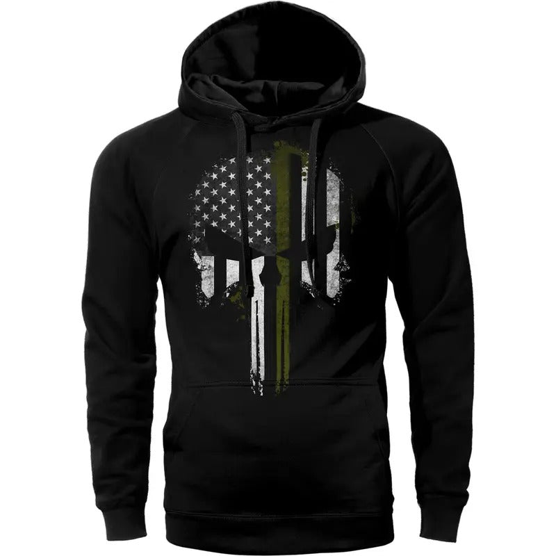 US Thin Green Flag Skull Army Cotton Fabric - Adult & Kids T-Shirts, Sweatshirts & Hoodies apparel design preview 1