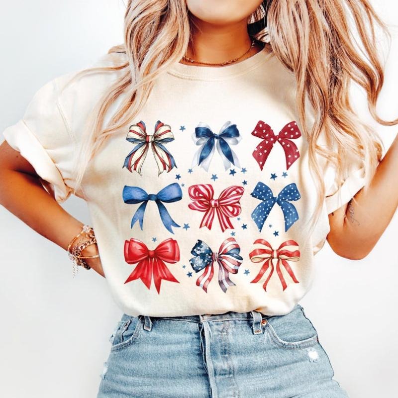 USA Bow Coquette America July 4th Memorial Day - Adult & Kids T-Shirts, Sweatshirts & Hoodies apparel design preview 1