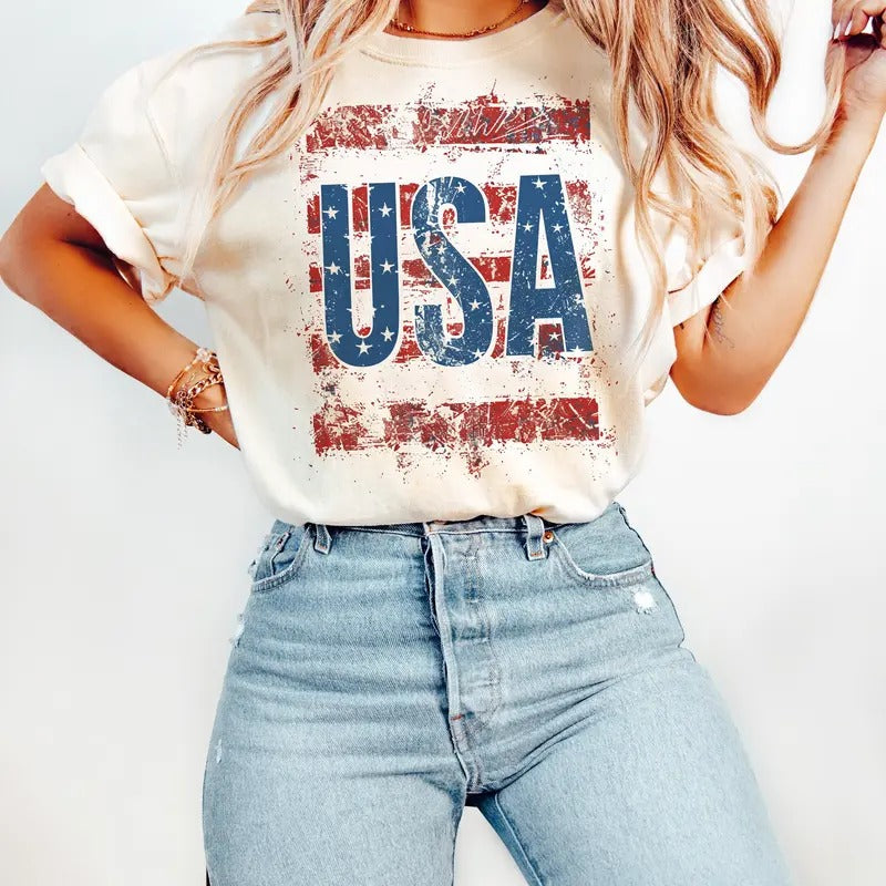 USA Distressed Flag 4th July Patriotic American - Adult & Kids T-Shirts, Sweatshirts & Hoodies apparel design preview 1