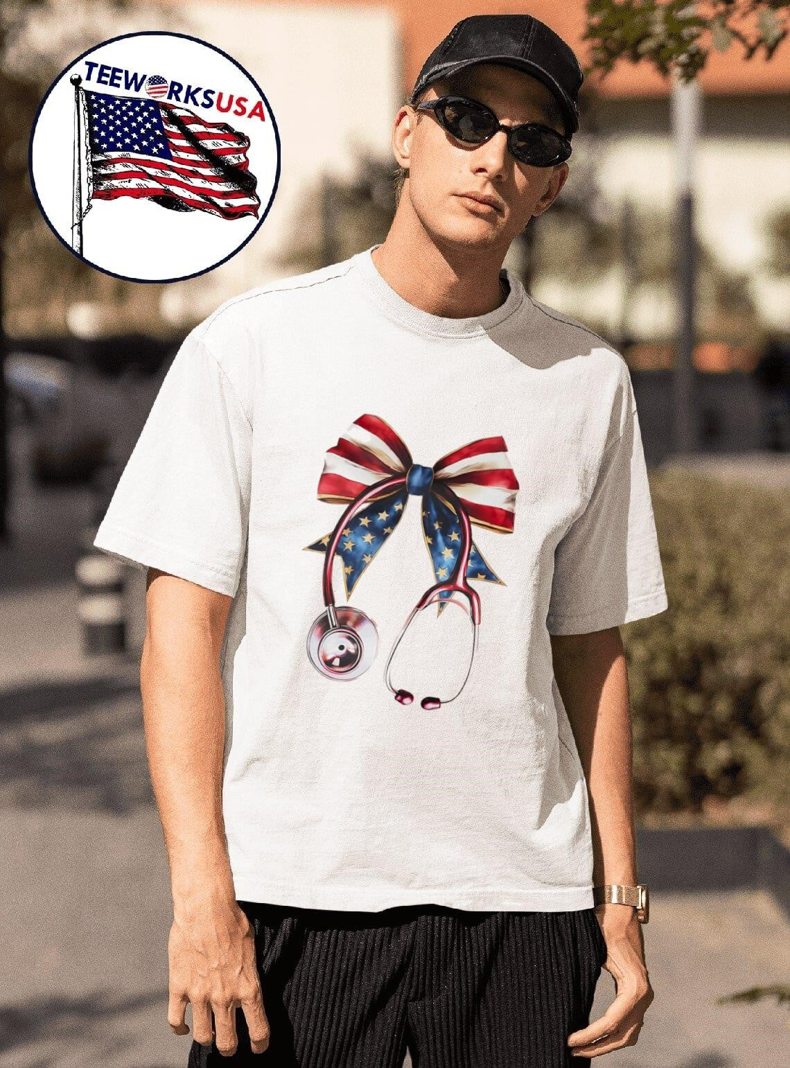 USA Flag Bow And Stethoscope - Adult & Kids T-Shirts, Sweatshirts & Hoodies apparel design preview 1