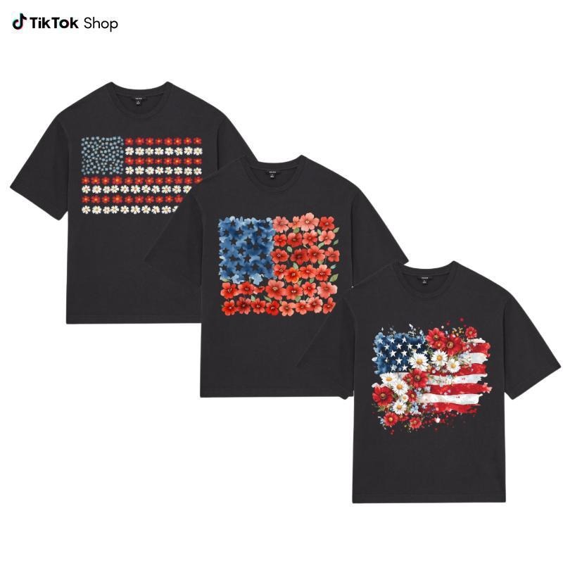 USA Flag Flower Collector Daisy American 4th July - Adult & Kids T-Shirts, Sweatshirts & Hoodies apparel design preview 1