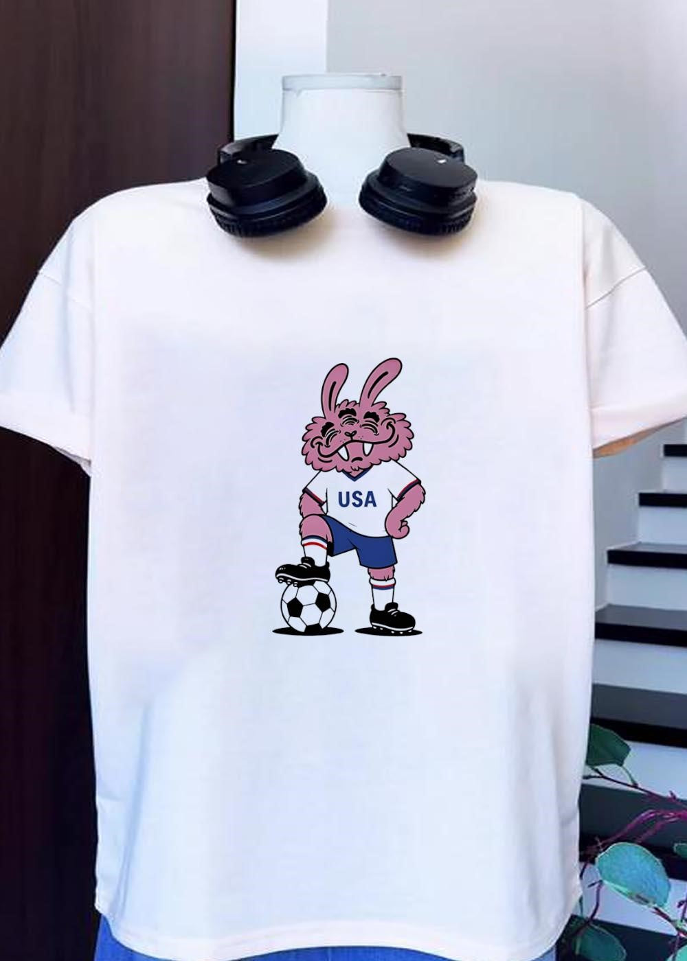 USA Rabbit Mascot Soccer Player - Adult & Kids T-Shirts, Sweatshirts & Hoodies apparel design preview 1