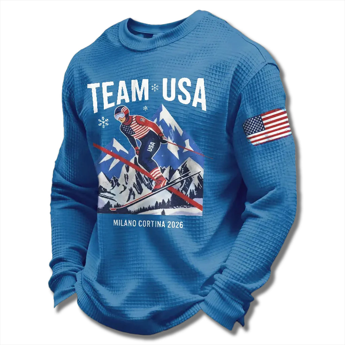 Blue-USA Ski Team Italian Winter Waffle 3D Sweater - Gift Idea product image