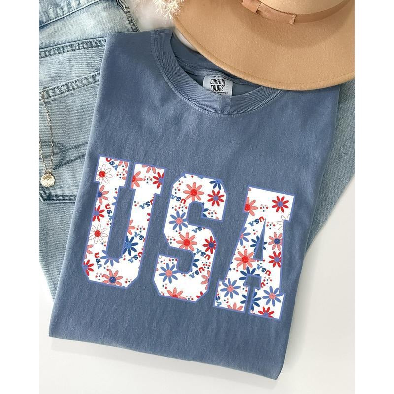 USA Floral Flowers America Patriotic Summer 4th July - Adult & Kids T-Shirts, Sweatshirts & Hoodies apparel design preview 1