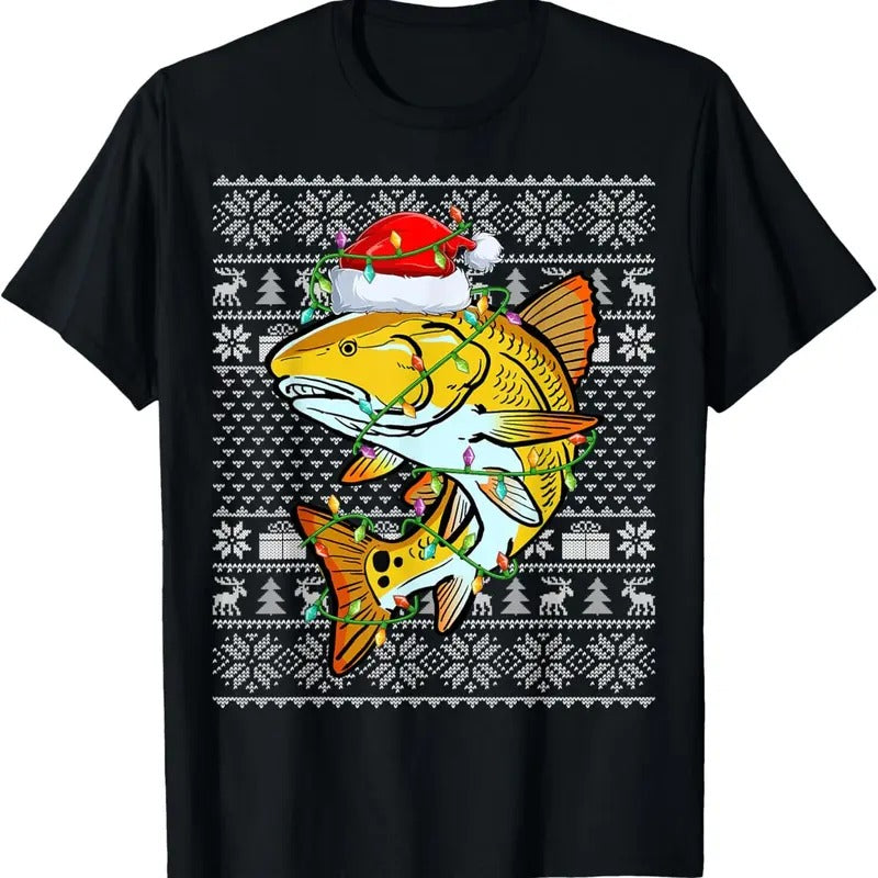 Ugly Xmas Lights Santa Redfish - Adult & Kids T-Shirts, Sweatshirts & Hoodies apparel design preview 1