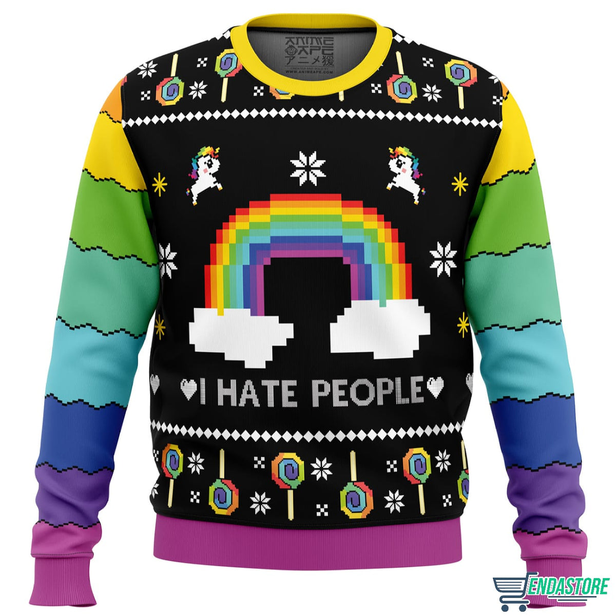 Unicorn Rainbow I Hate People 3D Ugly Christmas Sweater - Holiday Gift product image