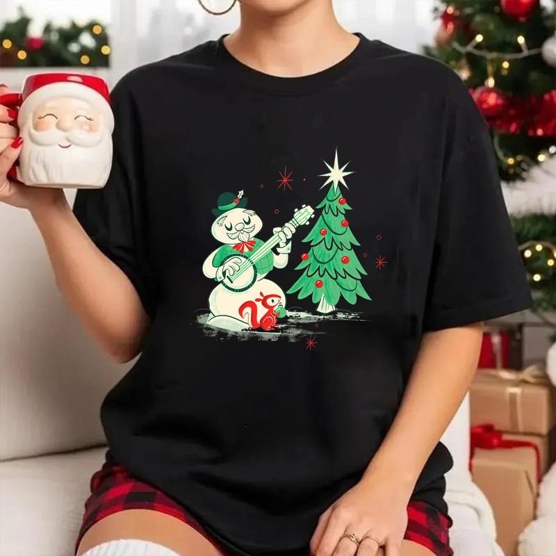 Banjo Playing Snowman Tree 100% Cotton - Adult & Kids T-Shirts, Sweatshirts & Hoodies apparel design preview 1