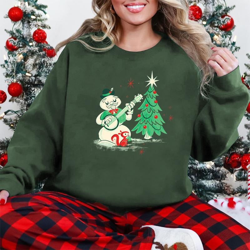 Banjo Playing Snowman Tree 50% Polyester Cotton - Adult & Kids T-Shirts, Sweatshirts & Hoodies apparel design preview 1