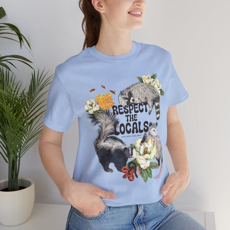 Respect Them Locals Opossum Possum Skunk Raccoon Bees - Adult & Kids T-Shirts, Sweatshirts & Hoodies apparel design preview 1