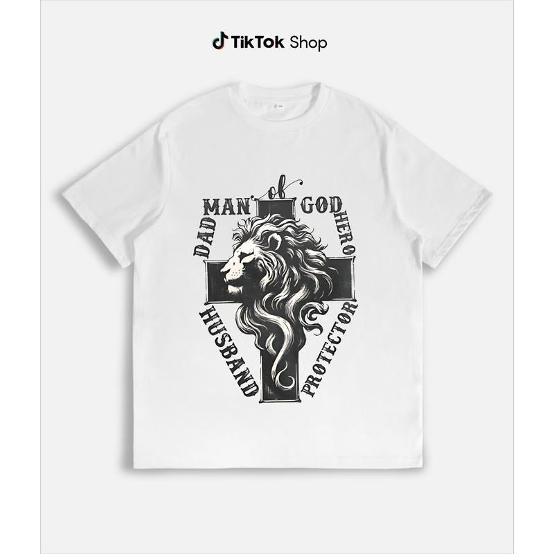 Celebrating Masculine Roles: 'Man God' Lion Cross - Adult & Kids T-Shirts, Sweatshirts & Hoodies apparel design preview 1