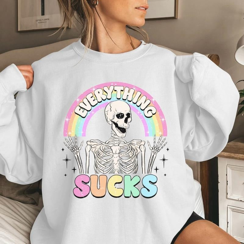 Comfort Colors Gildan Skeleton Everything Sucks Funny - Adult & Kids T-Shirts, Sweatshirts & Hoodies apparel design preview 1
