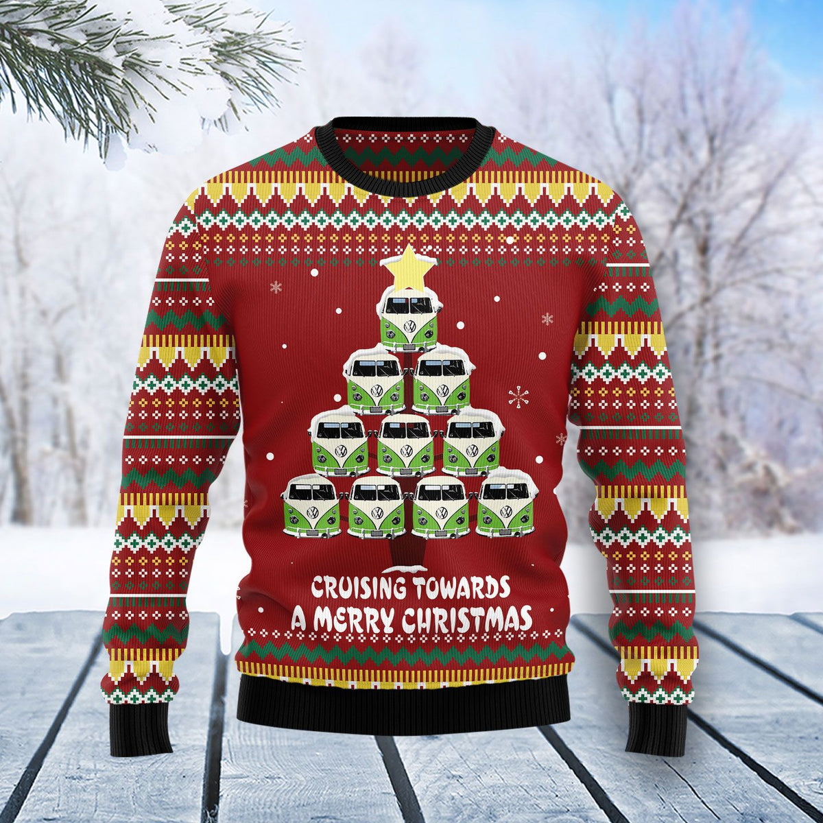 VW Bus Christmas Tree 3D Ugly Christmas Sweater - Holiday Gift product image
