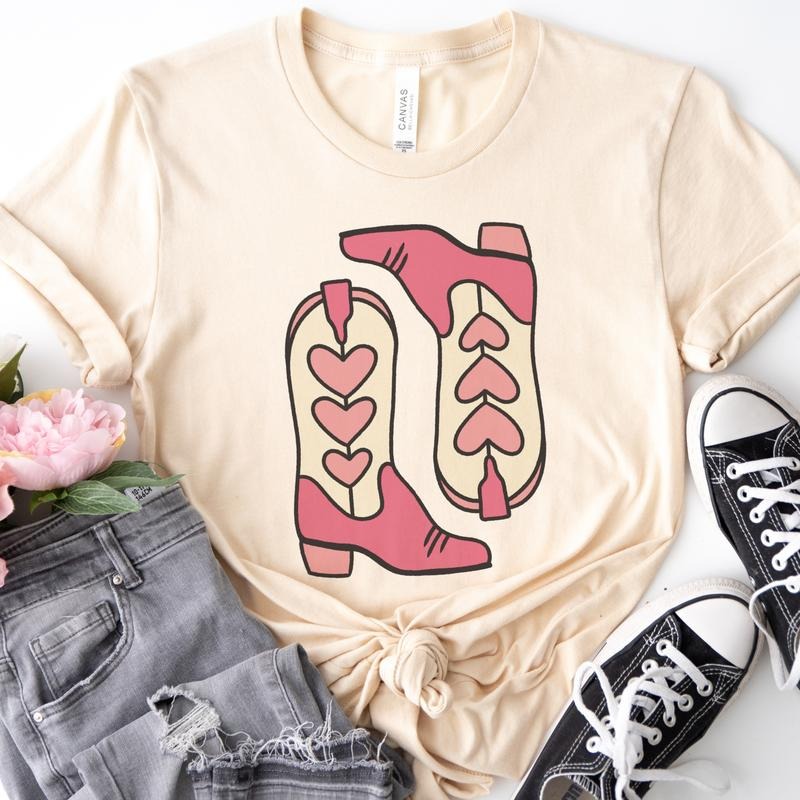Valentine Country Western Vday Cowgirl Heart Boots - Adult & Kids T-Shirts, Sweatshirts & Hoodies apparel design preview 1