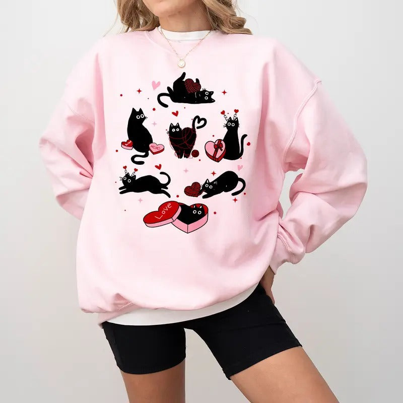 Valentine Cute Cats Funny Black Cat Meowy Valentines - Adult & Kids T-Shirts, Sweatshirts & Hoodies apparel design preview 1