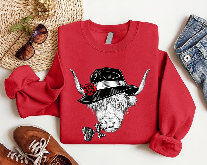 Valentine Highland Cow Western Lovers Country Woman - Adult & Kids T-Shirts, Sweatshirts & Hoodies apparel design preview 1