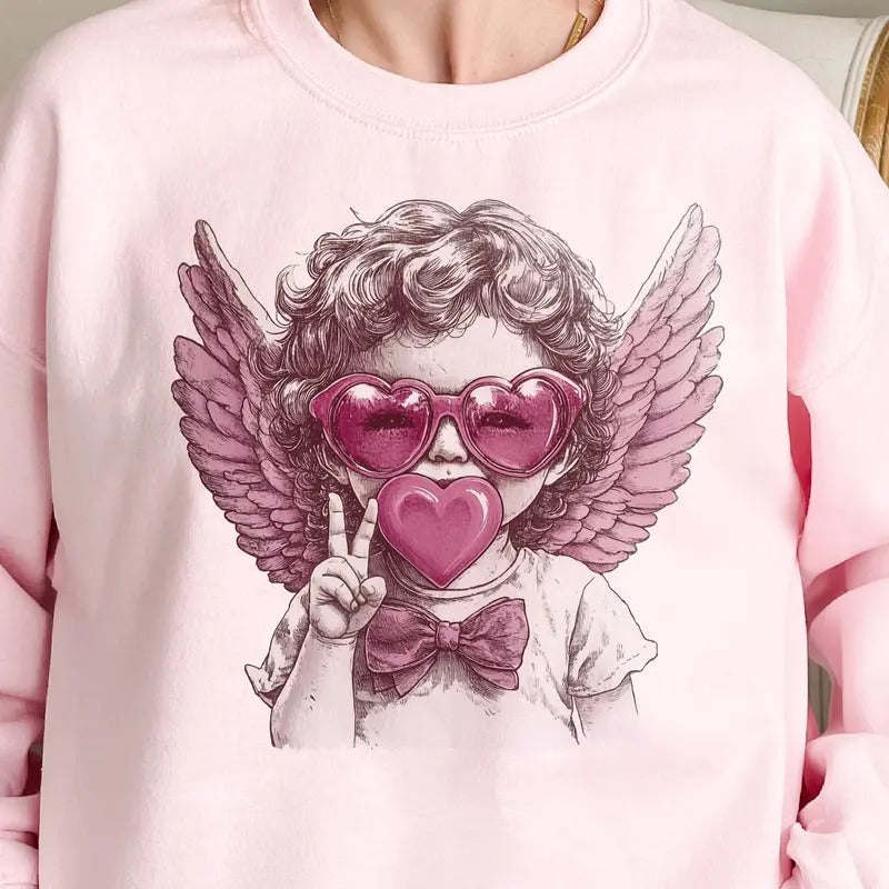 Valentines Bubblegum Cupid Cute Angel Sunglasses - Adult & Kids T-Shirts, Sweatshirts & Hoodies apparel design preview 1